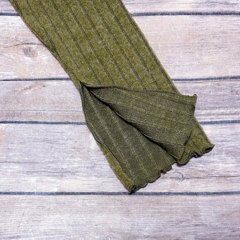 Out From Under Olive Green Lila Ribbed Faux Wrap Brushed V Neck Lounge Top NWT